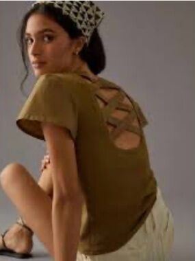 NWT Anthropologie Olive Green Textured Crisscross Back Top | Size XXS